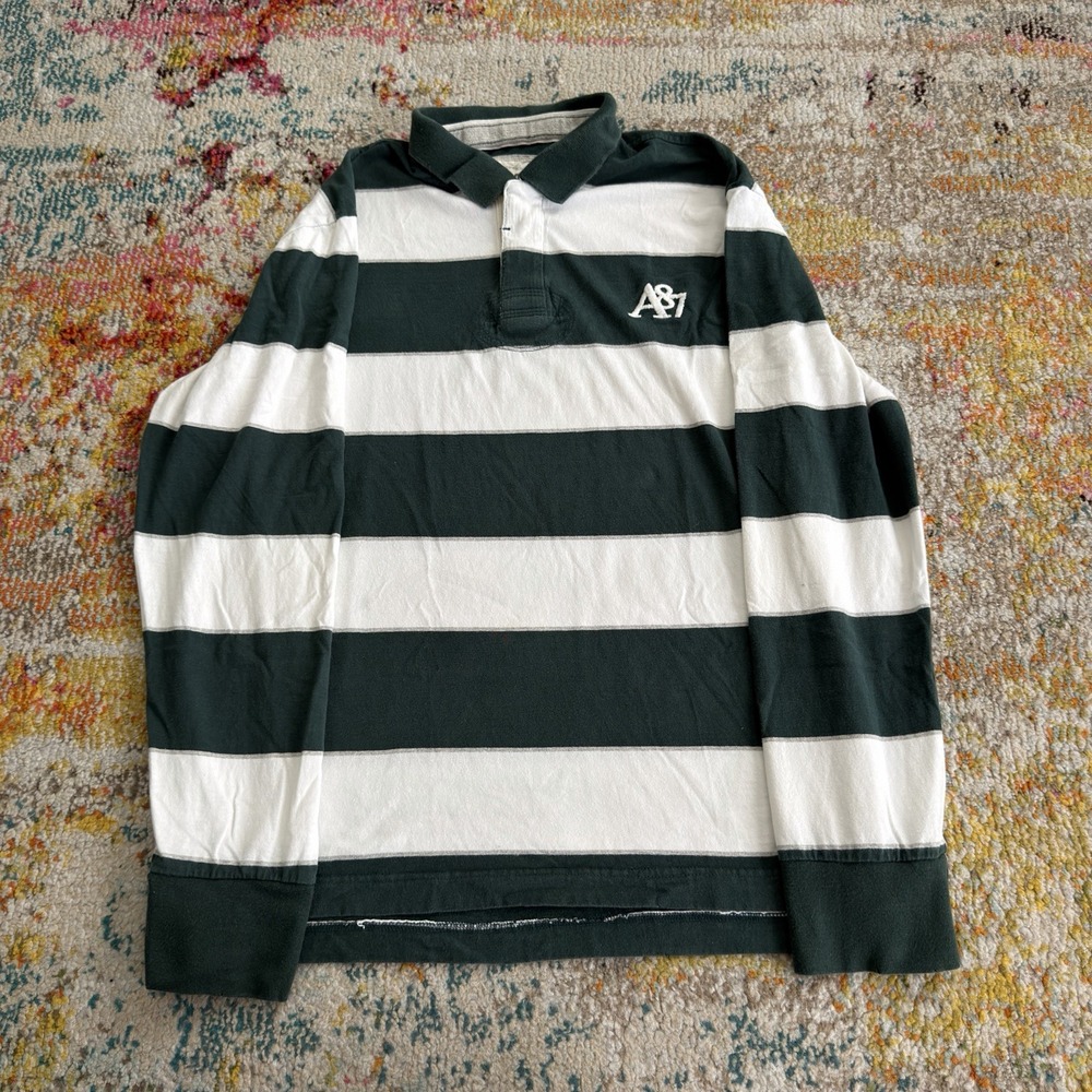 Y2K Aeropostale Striped Long Sleeve Rugby Shirt Mens Large Green White A87